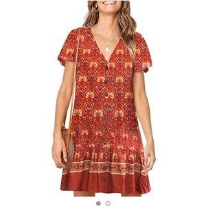 Orange patterned button dress